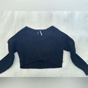 Free People Charcoal Cropped Knit Sweater